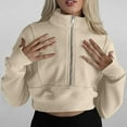 thumbnail image 6 of zfwon Crop Half Zip Up Hoodies for Women Lightweight Hooded Long Sleeve Sweatshirts with Thumb Holes Loose Comfy Pullover Tops Solid Color Sportswear Streetwear Trendy Y2K Tops, 6 of 8
