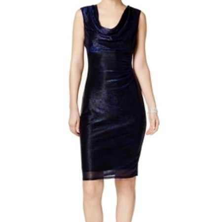 - Connected Apparel NEW Blue Women's Size 14 Cowl-Neck Sheath Dress