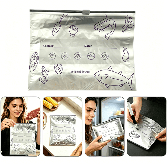 Set of 10 Reusable Sealable Storage Bags, Leak Proof Food Saver Bags for Lunch and Snacks, Eco Friendly Bags with Zipper Seal, Ideal for Fridge and Travel 11x9Inch