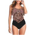 thumbnail image 1 of Pisexur Swimsuits for Women Two Piece Bathing Suits Ruffled Flounce Top with High Waisted Bottom Bikini Set, 1 of 5