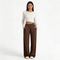 thumbnail image 6 of hlysgo Womens Casual Pants High Elastic Waist Wide Straight Leg Trousers Yoga Loose Fit Pant with Pockets Brown,L, 6 of 6