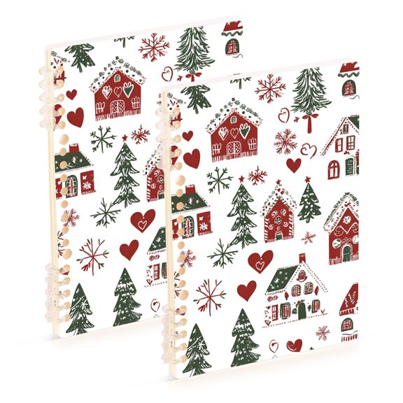 FORMRS 1-Subject Spiral Notebook 8" x 5" College Ruled 60 Refillable Sheet A5 Hard Cover, 2 Pack, Red Nordic Christmas
