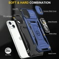 thumbnail image 2 of ELEHOLD Heavy Duty Rugged Case for iPhone 15 Full Protection with Sliding Camera Lens Cover Magnetic Metal Ring Holder Kickstand Anti-Scratch Shockproof Case for iPhone 15, Navyblue, 2 of 7