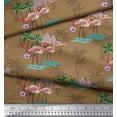 thumbnail image 3 of Soimoi Brown Rayon Crepe Fabric Palm Tree, & Flamingo Bird Print Sewing Fabric Yard 46 Inch Wide, 3 of 3