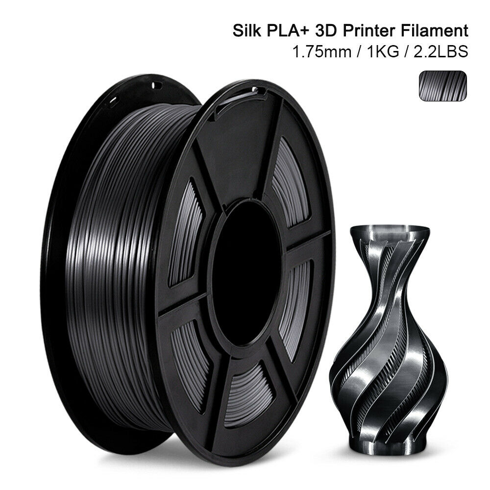 SUNLU Silk PLA+ 3D Printer Filament Bundle,1.75mm,1kg(2.2LBS)/ Spool,2KGs Black+1KG Silver