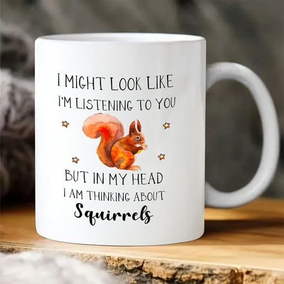 1pc, Funny Squirrel Coffee Mug, Ceramic Mug Double-sided Design, Squirrel Gift, Funny Squirrel Lover Gift, Squirrel Cup, Funny Mug, Christmas Gifts, Novelty Gift, Tea Cup, Home Decor, Party Gift