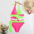 thumbnail image 6 of DHFJKG Women Bikini Sets Color Block Two Piece Bathing Suit Side Tie Halter Swim Top With High Waisted Briefs Bottom Trendy Beachwear, 6 of 9