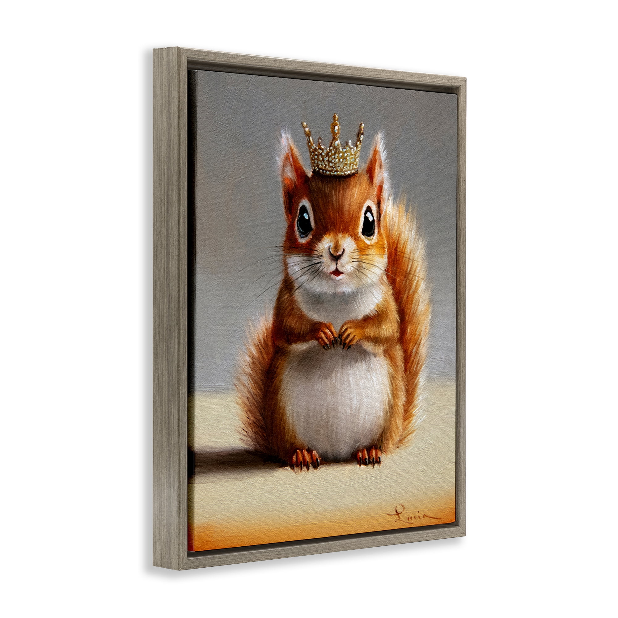 Fancy Crowned Squirrel Brown Framed Floater Canvas Wall Art, design by Lucia Heffernan