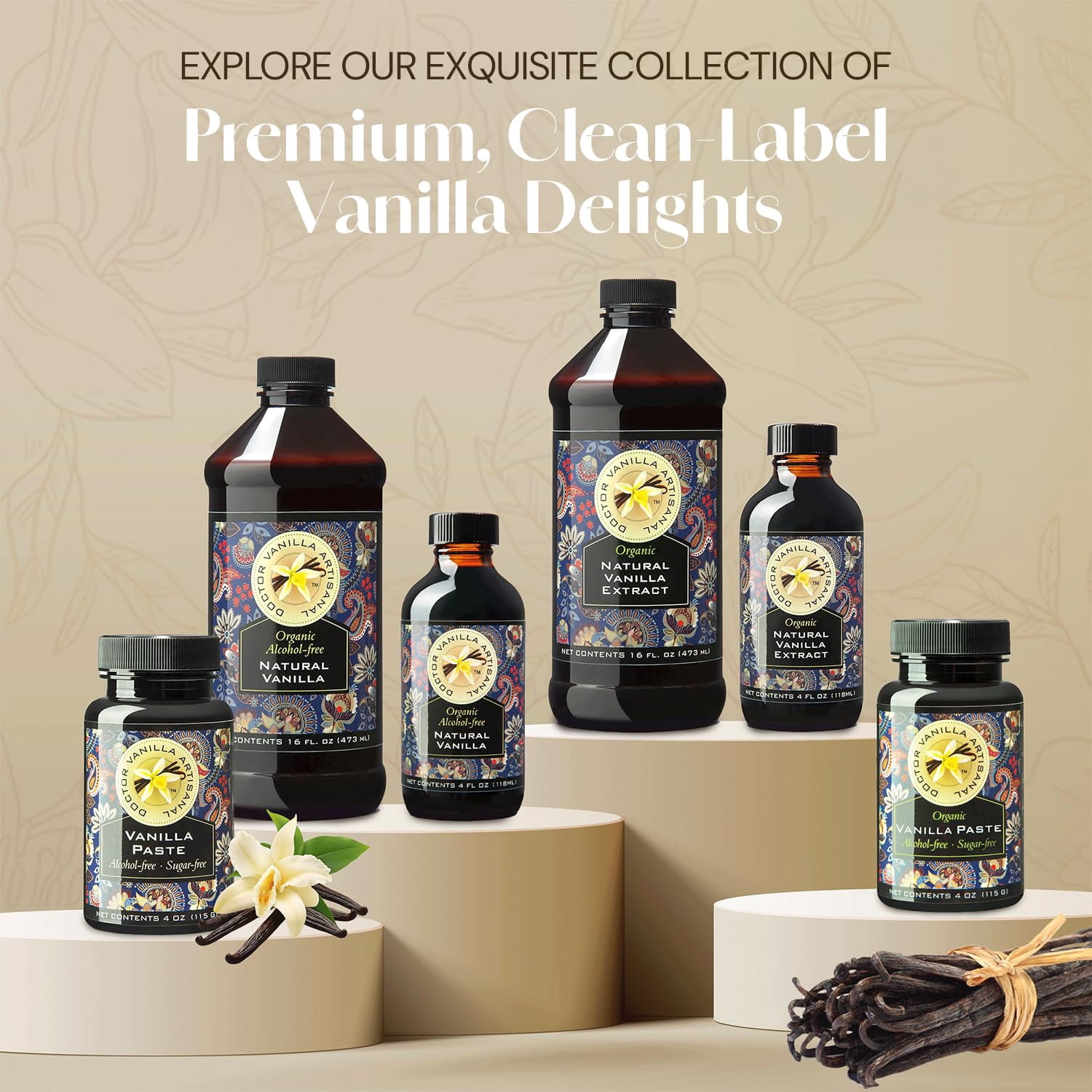 Organic Alcohol-Free Natural Vanilla Extract for Baking, Sweet Drinks and More, Handcrafted from Madagascar Bourbon Vanilla Pods, Halal Certified, 16 Oz Bottle