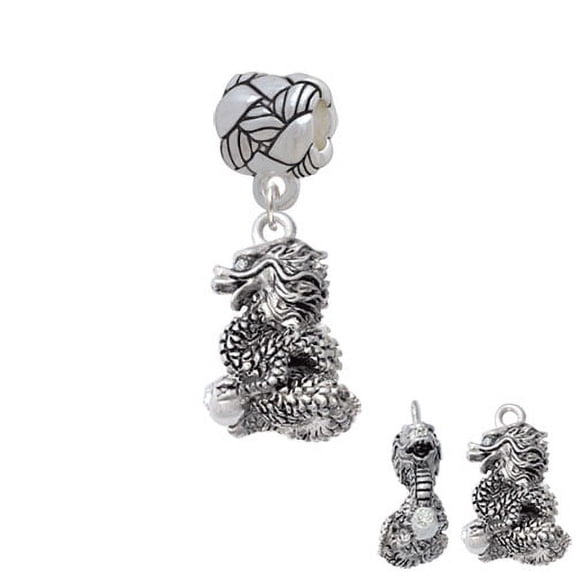 Dragon with AB Crystal Eyes & Clear Ball - Woven Rope Charm Bead