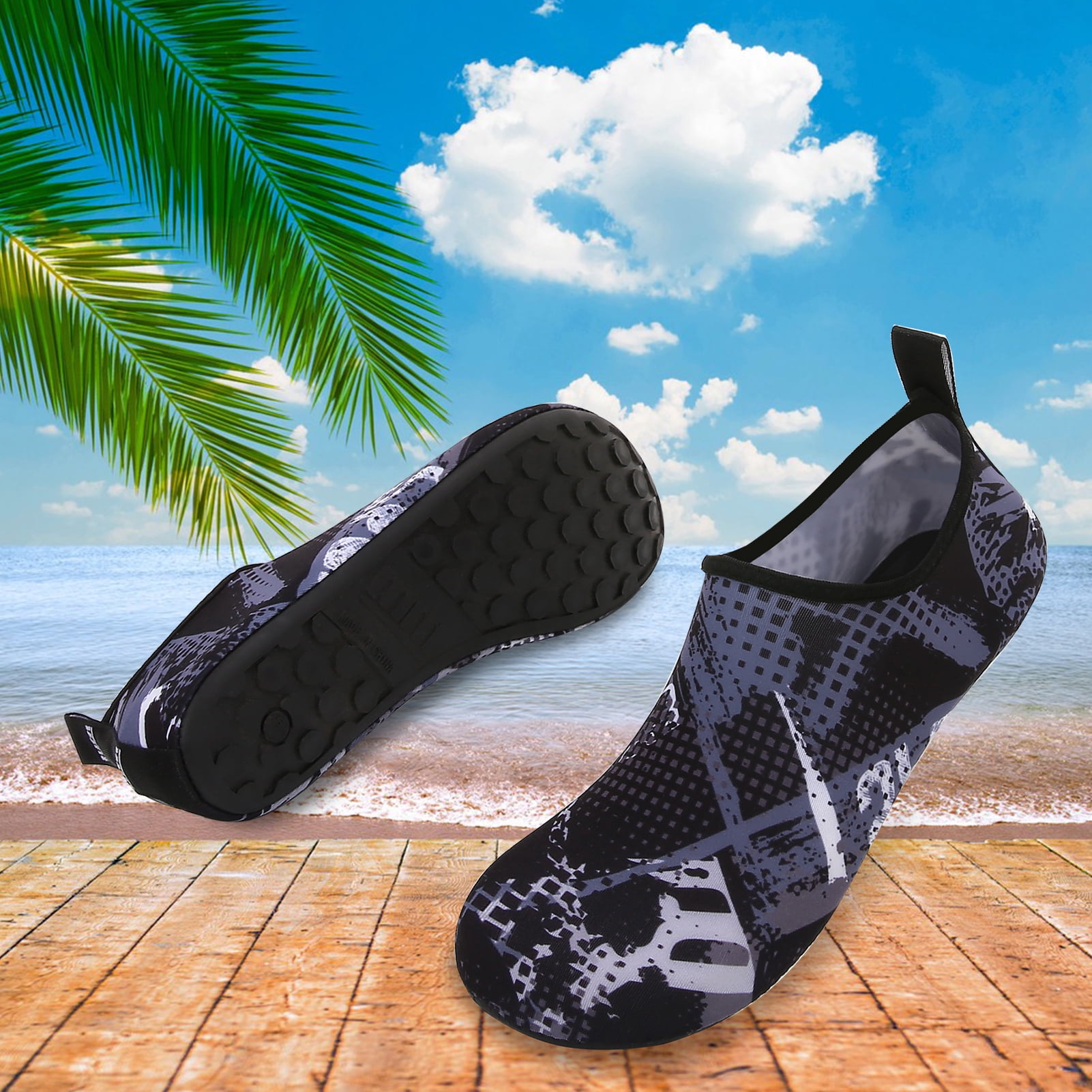 Men and Women a Slip On Barefoot Quick-Dry Beach Aqua Yoga Water Shoes (Monochrome Square/Black, 13-14 Women/10.5-11 Men)