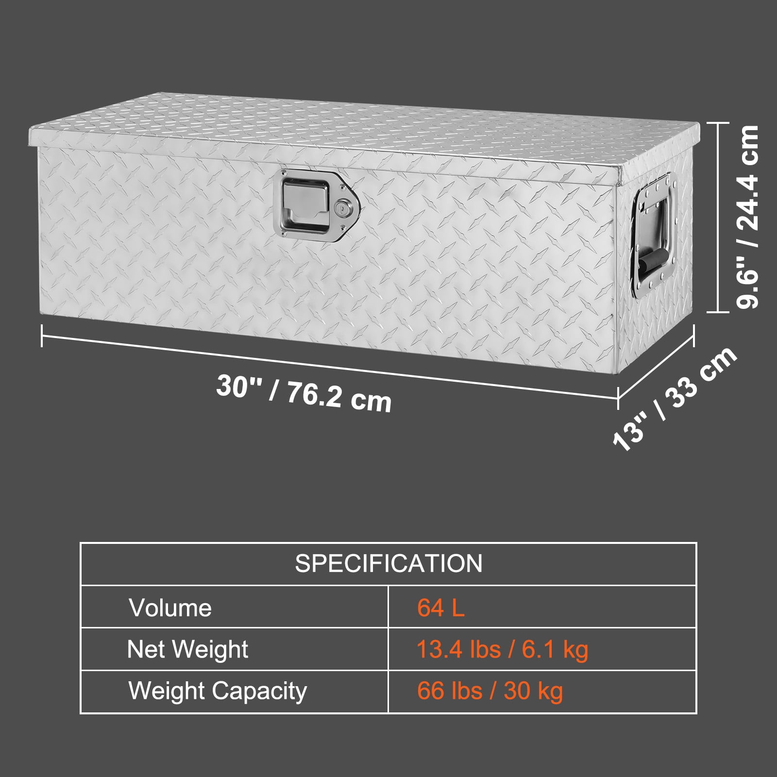 KFFKFF 30"x13"x9.6" Heavy Duty Aluminum Bar Tool Box for Pickup Truck Bed