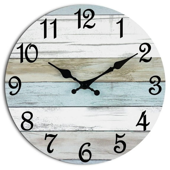 Rustic Wall Clock Silent Movement Battery Powered, Coastal Country Decor for Home Bathroom Kitchen Bedroom Office, 8 Inch, Blue