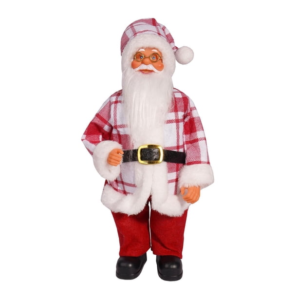 Muñeco de Papá Noel navideño, manualidad, decoración navideña práctica para fiestas Cuadros rojos y blancos