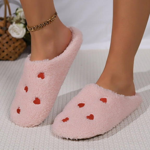 WoMen's Memory Foam Fuzzy Slippers Knitted House Fashion Casual Home Indoor And Outdoor Solid Color Heart-Shaped Slippers Plus Velvet Warm One-Foot Slippers