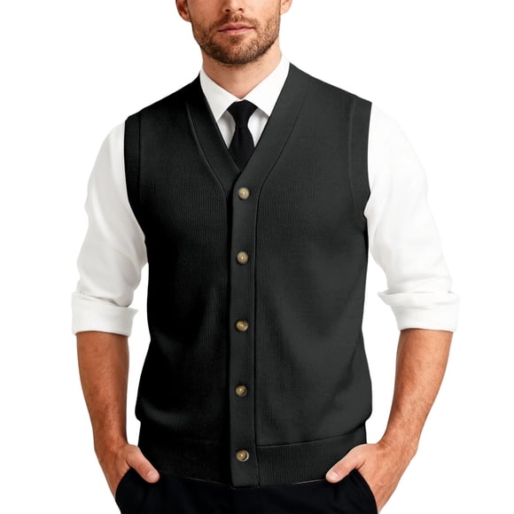 Classic Knit Vest with Button Front for Everyday Casual and Business Wear – Sleek Sleeveless Pullover in Men’s Outerwear