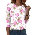 thumbnail image 5 of felwors 3/4 Length Sleeve Womens Tops, Spring Summer Tops Crew Neck Floral Print Workout Shirts for Women Loose Fit (Light Pink, S), 5 of 9