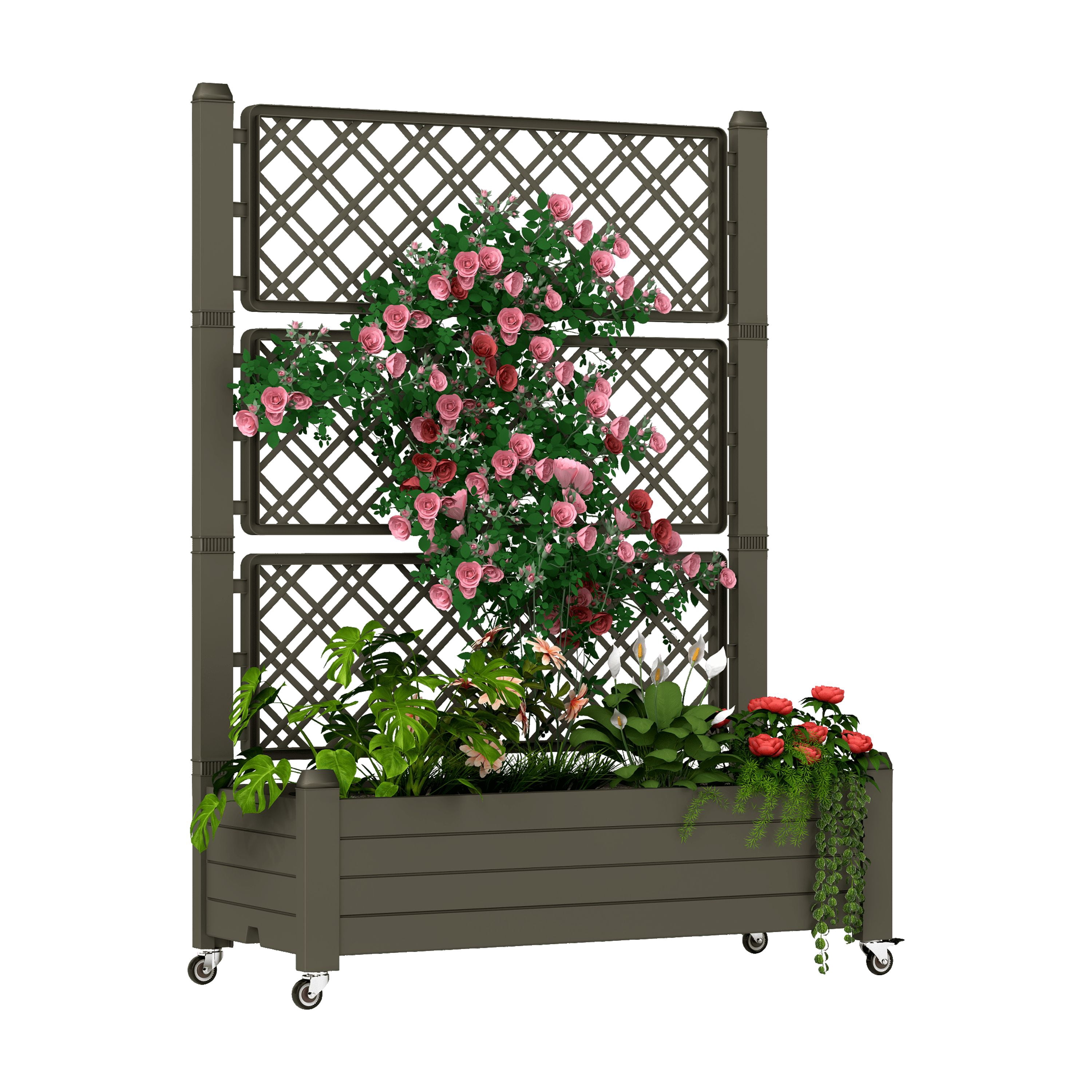 Uforic 3.6 x 1.5 x 5 FT Raised Garden Bed with Trellis, Large Outdoor Planter Box on Wheels for Patio, Light-Brown for Climbing Plants Vegetables