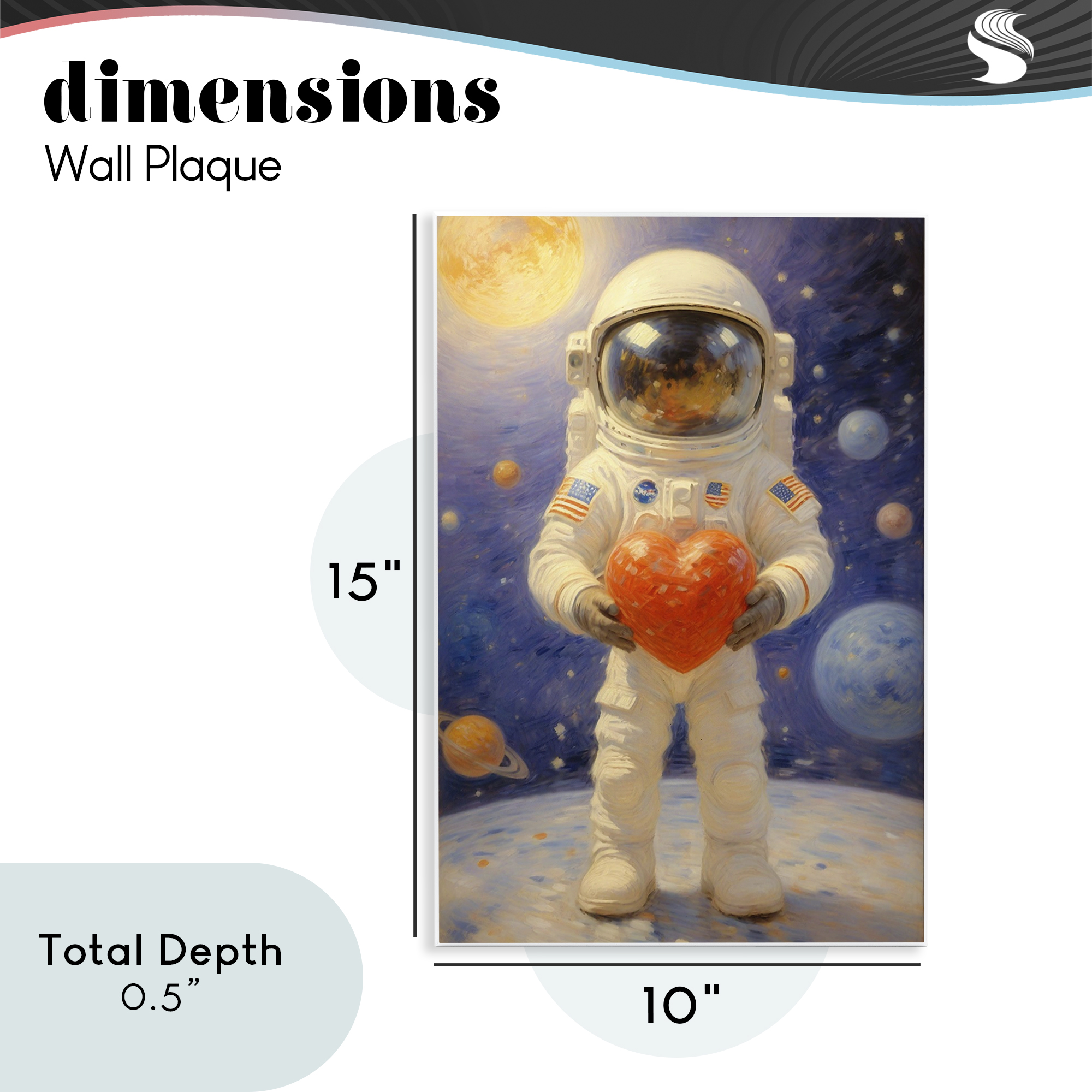Astronaut Holding Heart Wall Plaque Art, design by Angie Hawke