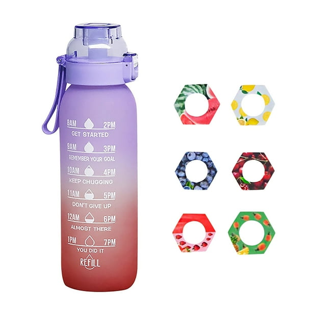 Botella de 1 litro, juego de botella de agua actualizada con pajita para beber de 6 cápsulas, sin azúcar, botella de agua para exteriores gratis