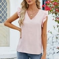 thumbnail image 2 of VERUGU Womens Tops Cap Sleeve V-Neck Pleated Shirts Summer Solid Short Sleeve Loungewear T-shirts Casual Loose Comfy Blouses for Leggings Pink S, 2 of 7