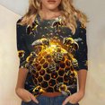 thumbnail image 2 of CYMMPU Loose Fit Round Neck 3/4 Sleeve Blouses for Women Dressy Casual Bee Printed Fall Fashion Shirts Tunic Tops Spring Tops Lightweight Basic T-Shirts L, 2 of 5