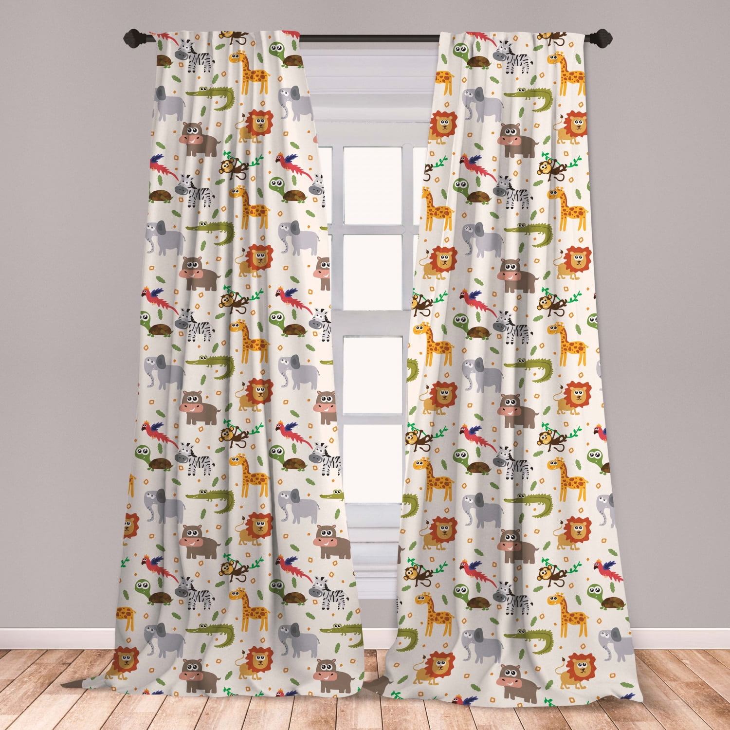 Cartoon Animal Curtains 2 Panels Set, Australian Childish Fauna Silly