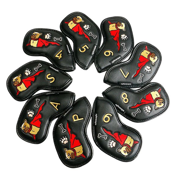 9Pcs Club Head Cover Golf Iron Headcover Sticky 4-9 P A S Golf Wedges Headcovers Black