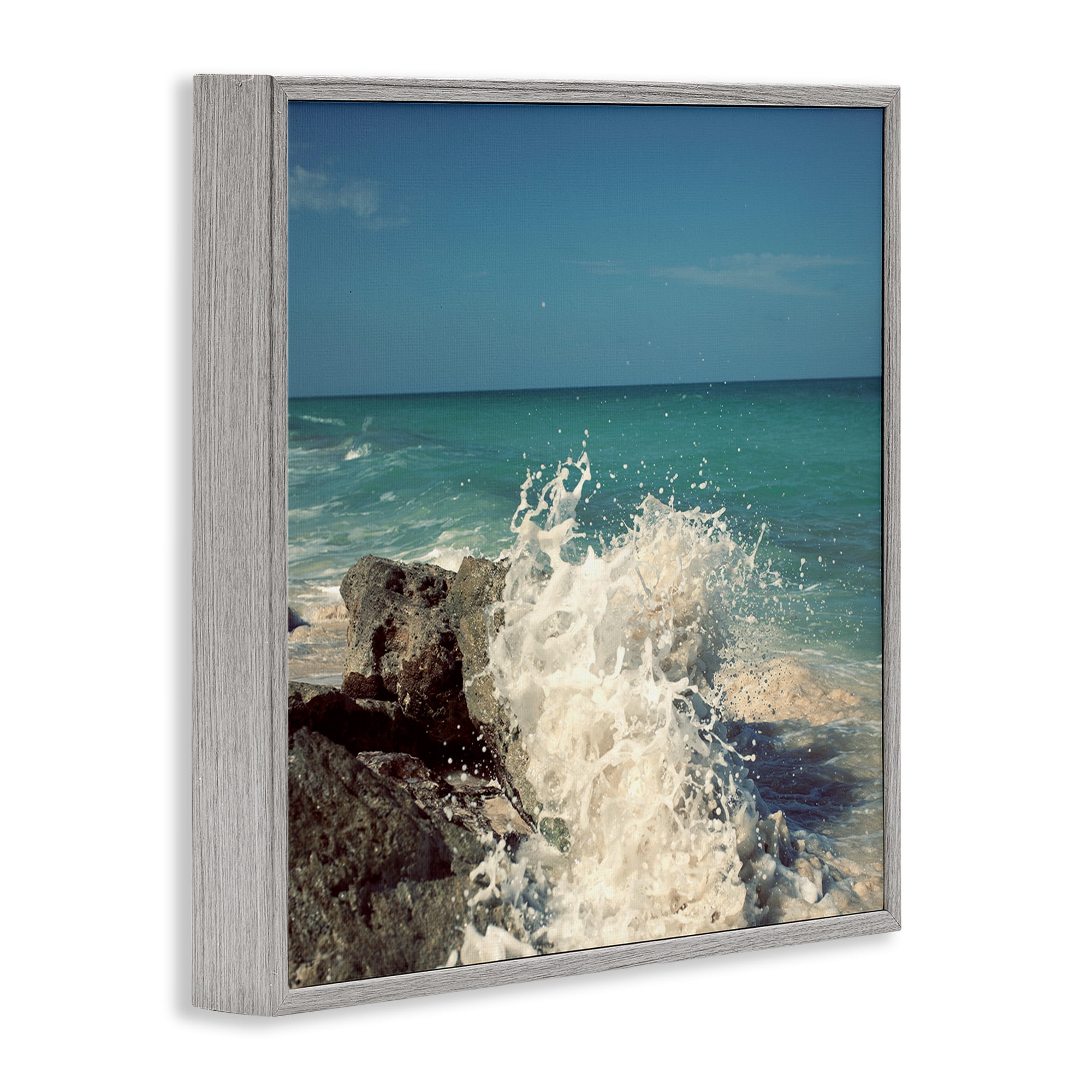 Stupell Industries Splashing Beach Spray Coastal Photography Gray Framed Art Print Wall Art, 17 x 17