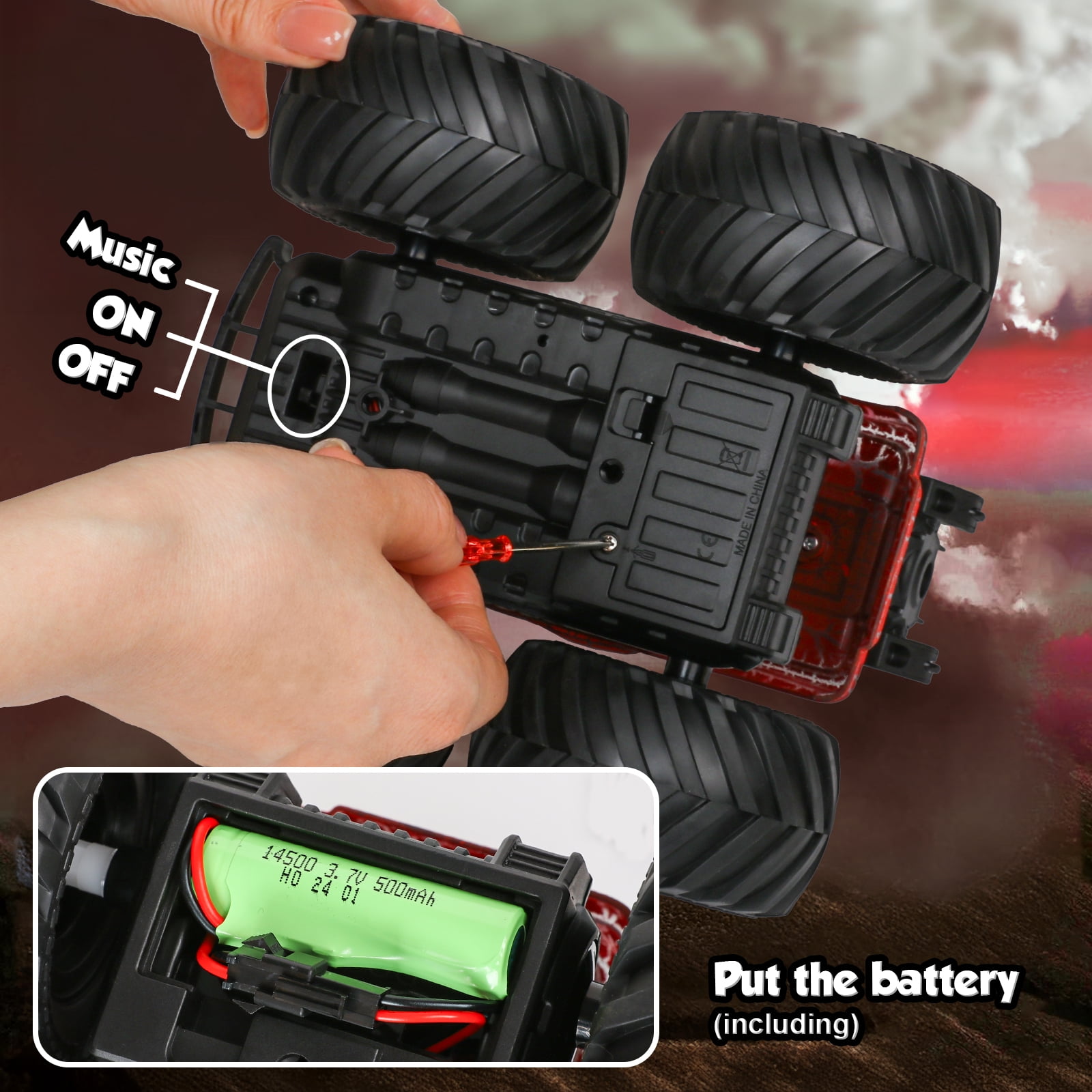 Huge Wave Remote Control Dinosaur Car, 2.4GHz RC Monster Trucks for Boys with Spray, Light & Sound, All Terrain RC Cars with 2 Batteries,Birthday Gifts Dinosaur Toys for Boys 3-6 Years,Red