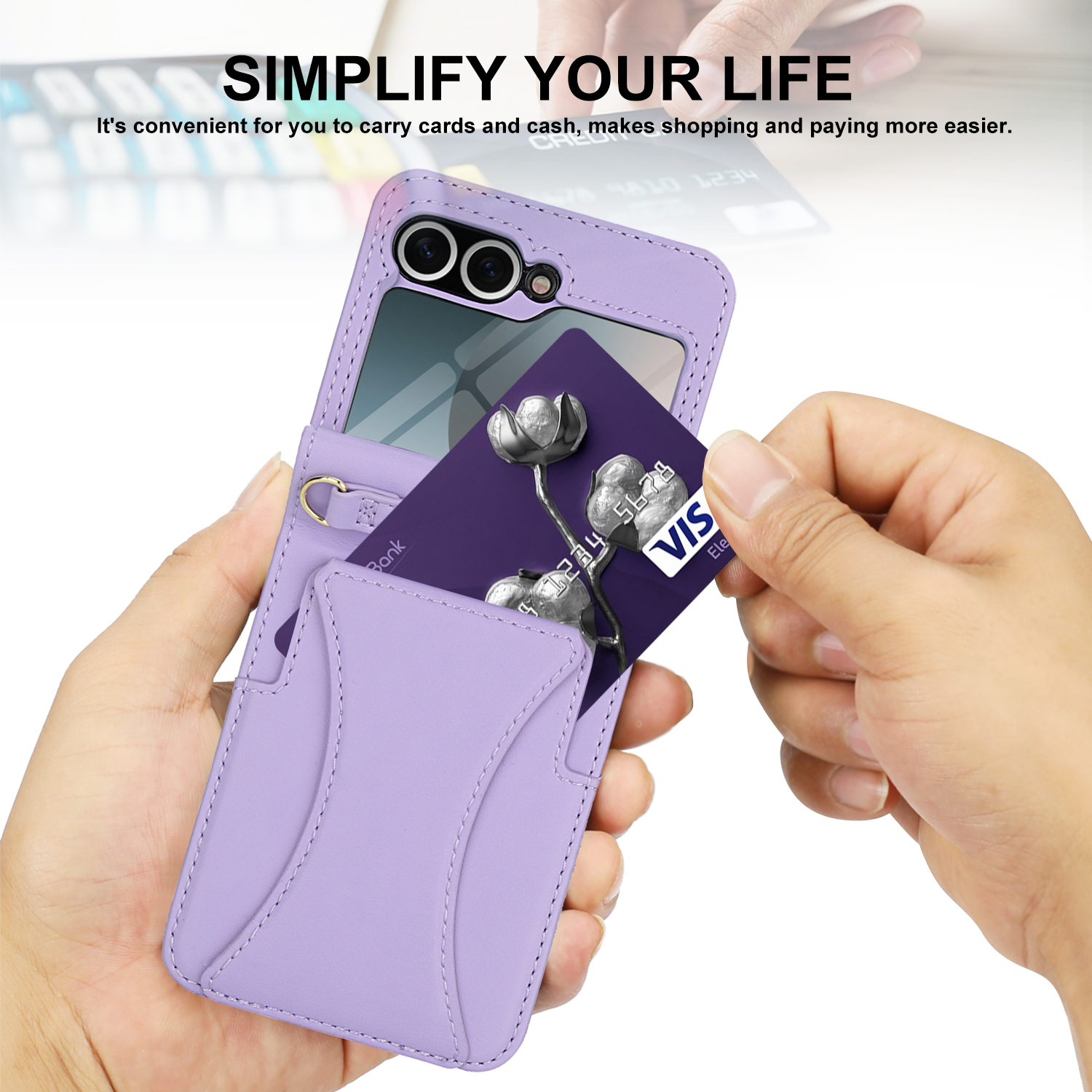 Crossbody For Samsung Galaxy Z Flip 7 Wallet Case with Hidden Kickstand, Credit Card Holder for Samsung Galaxy Z Flip 7 Case Built-in Screen Protector, Shoulder Strap & Lanyard Phone Case,Purple