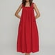 thumbnail image 2 of Vestido de Algodón con Bolsillos Suelto Largo Vestido Colgante Color Sólido Falda Casual, Imitación Algodón Marco de Verano con Cordón, 2 of 7