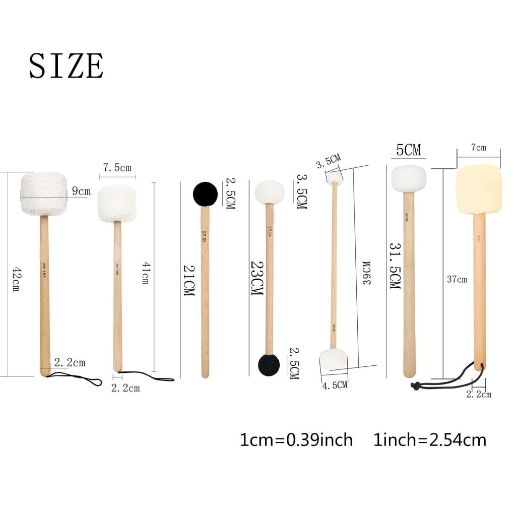 Yokua 7 Pcs Wood Handle Drum Stick Singing Bowl Mallet Soft Felt Head Drumsticks