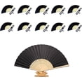 thumbnail image 1 of 10pcs Abnico Boda Fiesta Evento Recuerdo Negro Admirador,Decoraciones Interior,Regalos,Abanico Plegable Mano Tela Regalo Recuerdo para Invitados Boda Fiesta o Baile Arte Madera con Caja Papel, 1 of 5