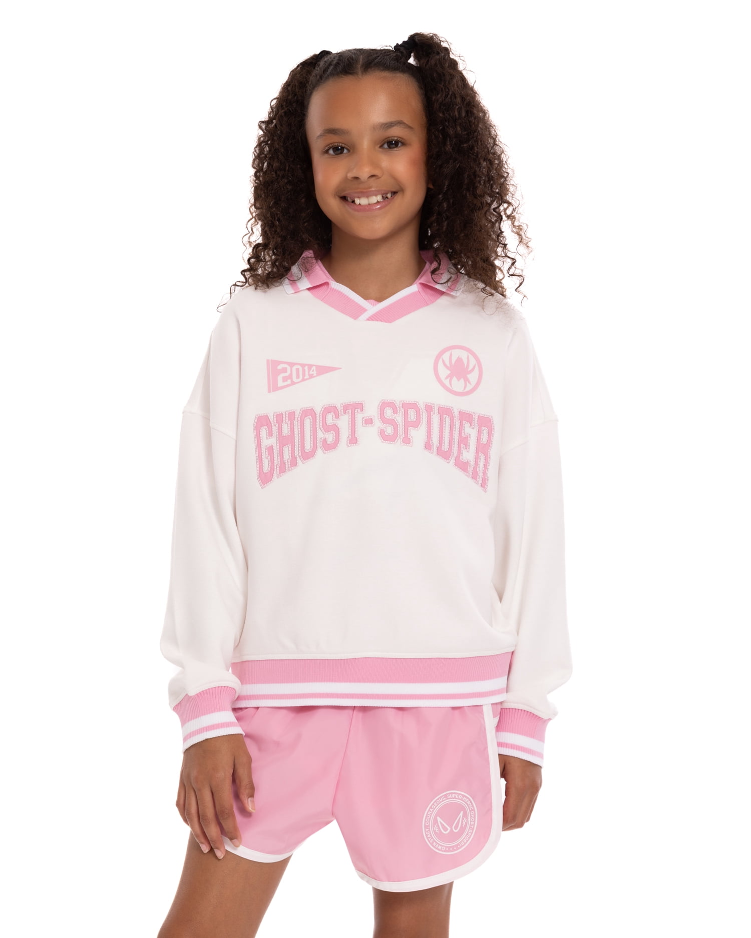 Ghost-Spider Girls' Collared Graphic Sweatshirt with Long Sleeves, Sizes 4-12