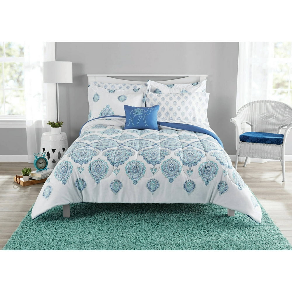 Mainstays 68 Piece Arabesque Bed in a Bag Set, King, Blue Walmart