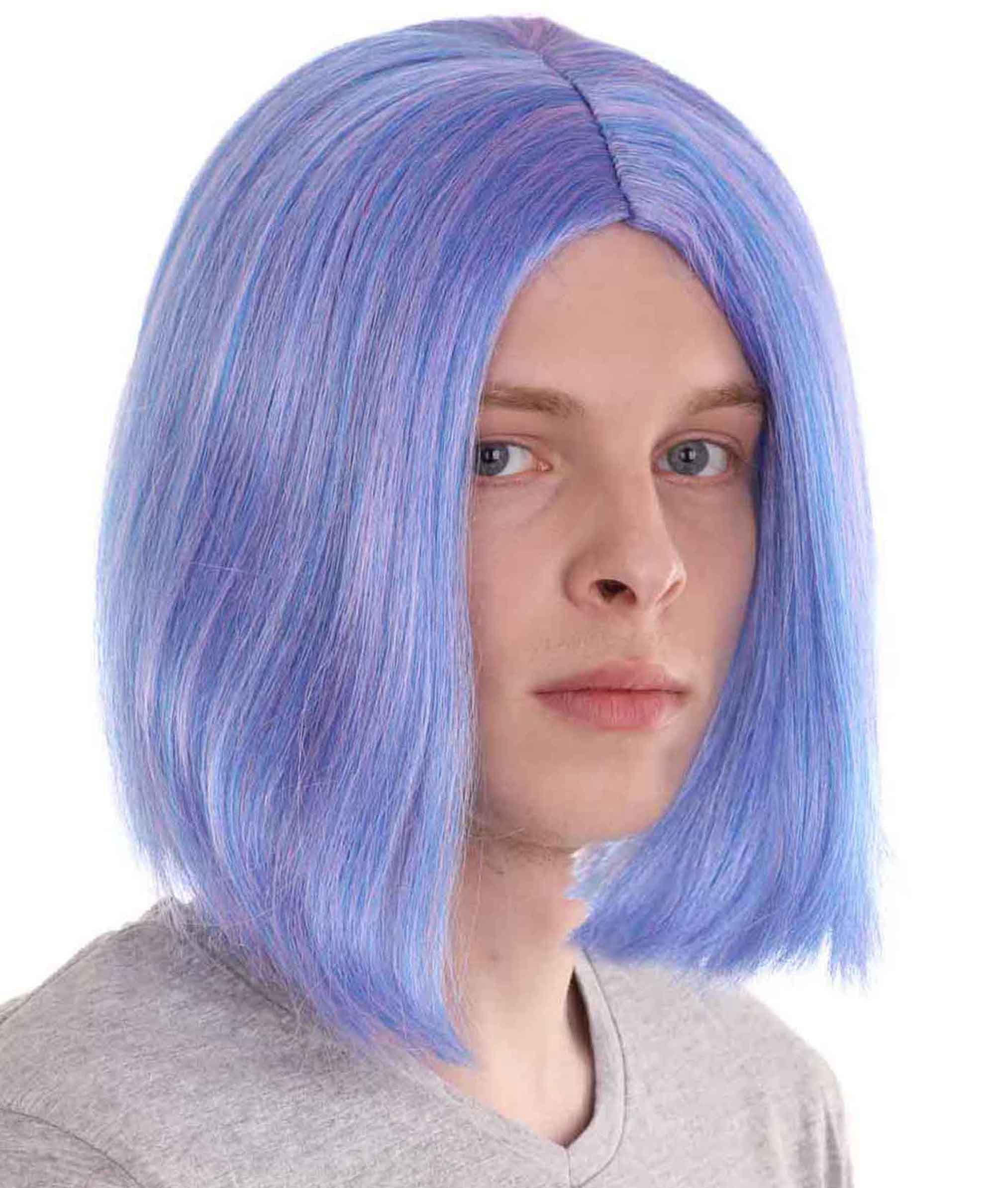 HPO Adult Men’s Fancy Animation Wig, Purple Flame-retardant Synthetic Fiber