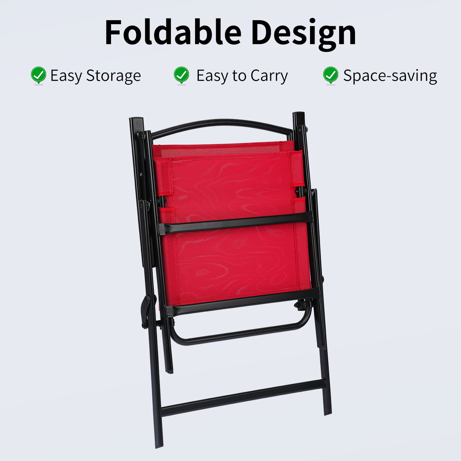 Outdoor Red Portable Folding Patio Dining Sling Chairs Set Of 2 With Armrest Foldable Patio Chairs For Lawn Garden Balcony Living Room Furniture