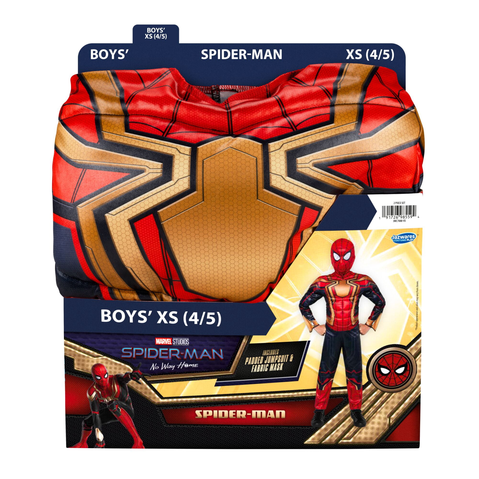 Marvel's Spider-man Integrated Halloween Costume for Children, Boy's Size XS (4/5), by Jazwares