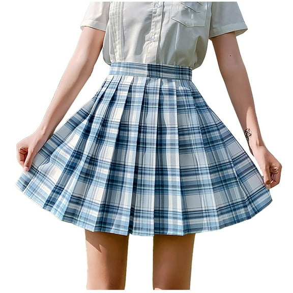 asdoklhq Skirt for Women Plus Size,School Plaid Uniform Pleated High Waist Skirt Academic Style Skirt