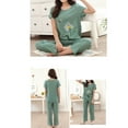 thumbnail image 2 of Womens Summer Plus Size Pajamas Set Chinese Lotus Floral Print Short Sleeve Tops Capri Pants Loose Sleepwear Loungewear XL-4XL, 2 of 19