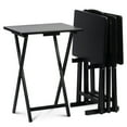 thumbnail image 1 of Open Box PJ Wood Folding TV Tray Tables with Storage Rack, Black, 5 Piece Set, 1 of 6