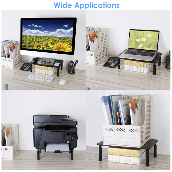 Adjustable Monitor Riser Stand, 3‑Level Height Adjustable Metal Monitor Stand with Ventilated Mesh Platform, 44 Lbs Capacity for Monitor, Laptop, Printer
