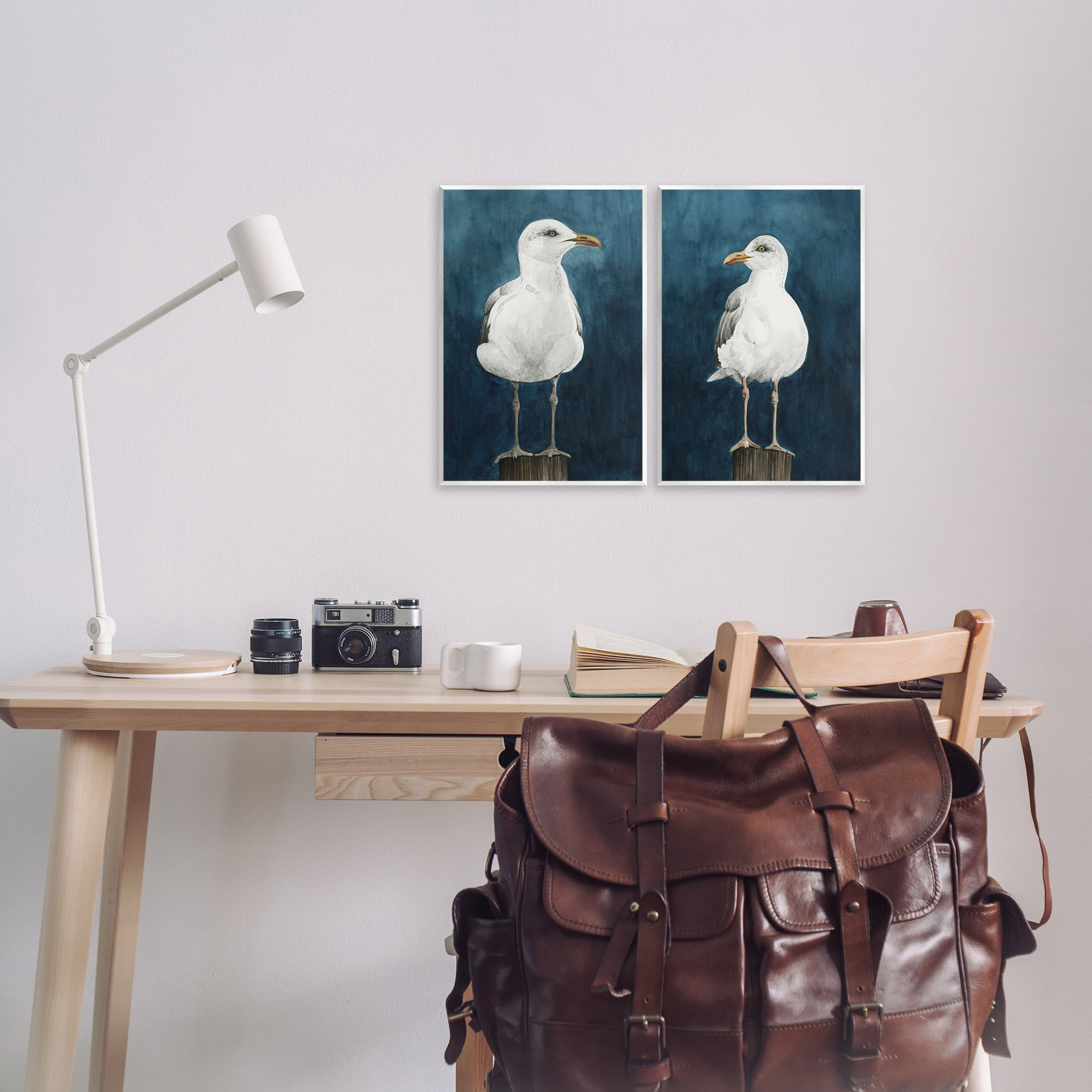 Stupell Industries Seagull Standing on Log Animals Painting Unframed Art Print Wall Art, 11 x 14, Set of 2