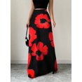 thumbnail image 4 of Red Floral Print Maxi Skirt For Women Casual Flowing High-Waist Long Skirt, 4 of 6