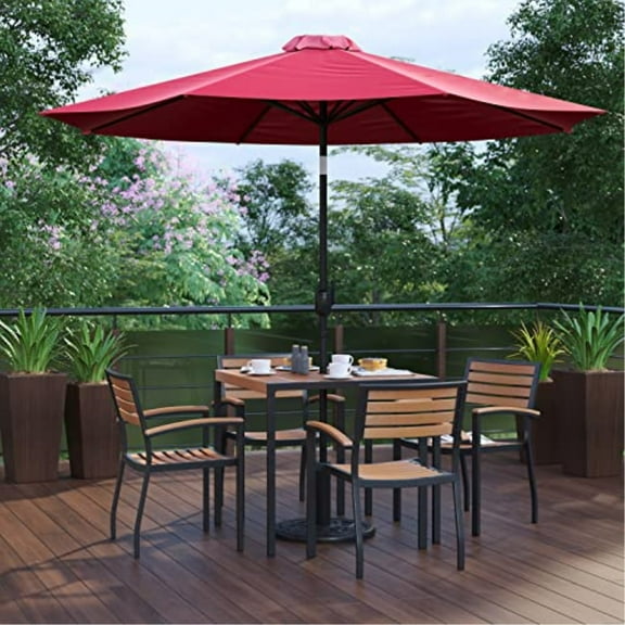 Flash Furniture Lark Series 7-Piece Steel/Aluminum Teak Patio Table and Chair Set, Red
