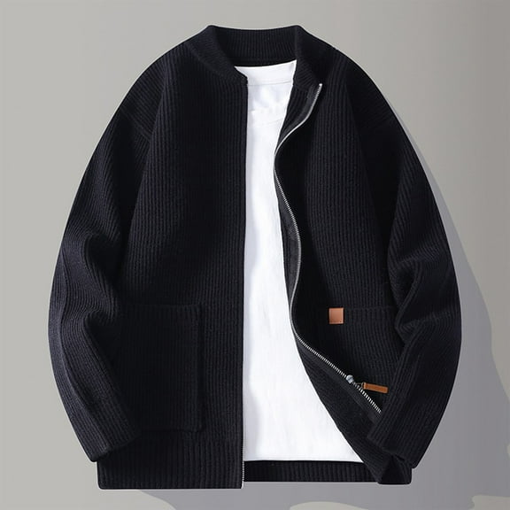YueHuiYing Men's Casual Fashion Cardigan Half Stand Collar Patchwork Knitted Cardigan Loose Sweater Loose Outerwear