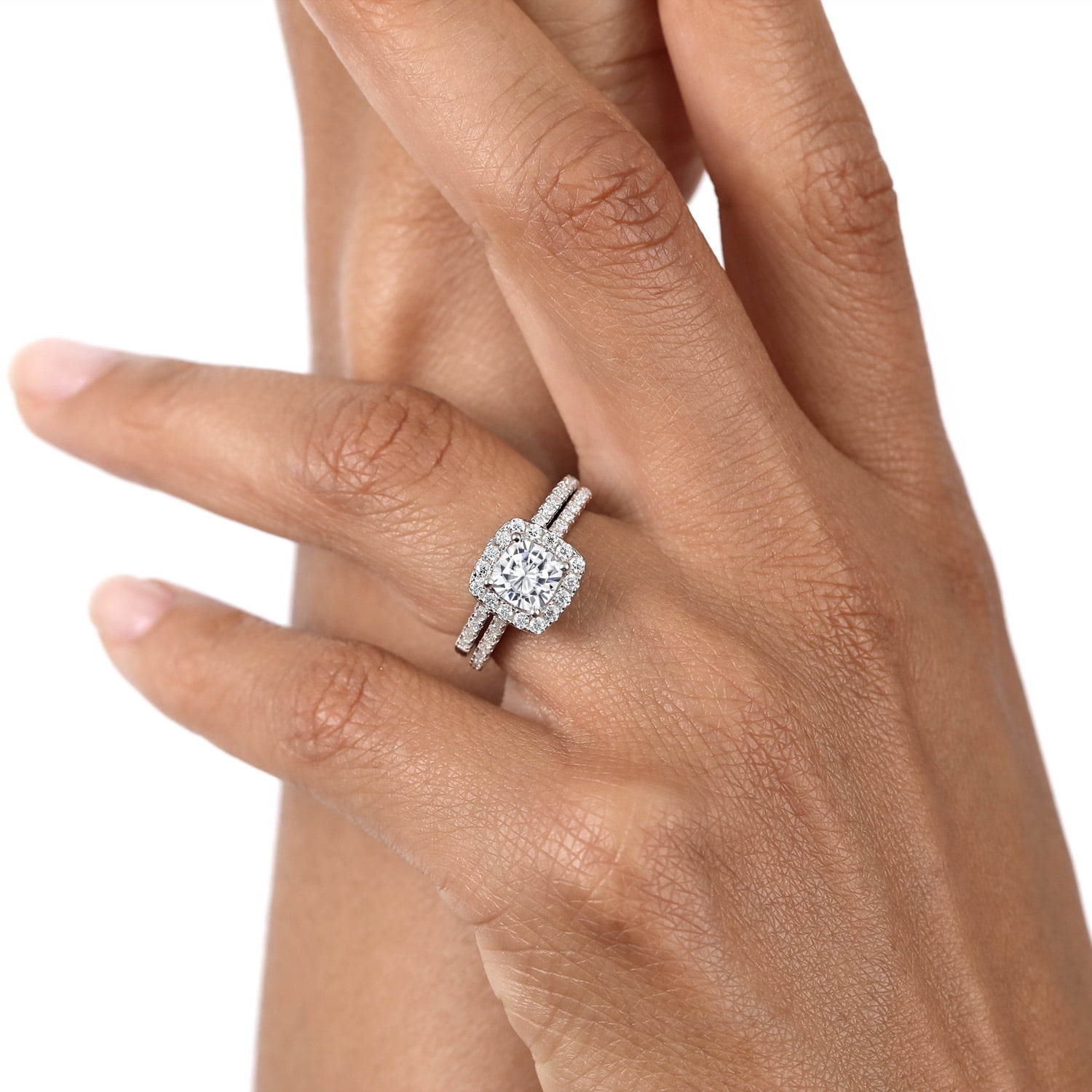 Gem Stone King 1.62 Cttw Moissanite Wedding Engagement Ring Band Bridal Set for Women | 925 Sterling Silver | Available in Size 5, 6, 7, 8, 9