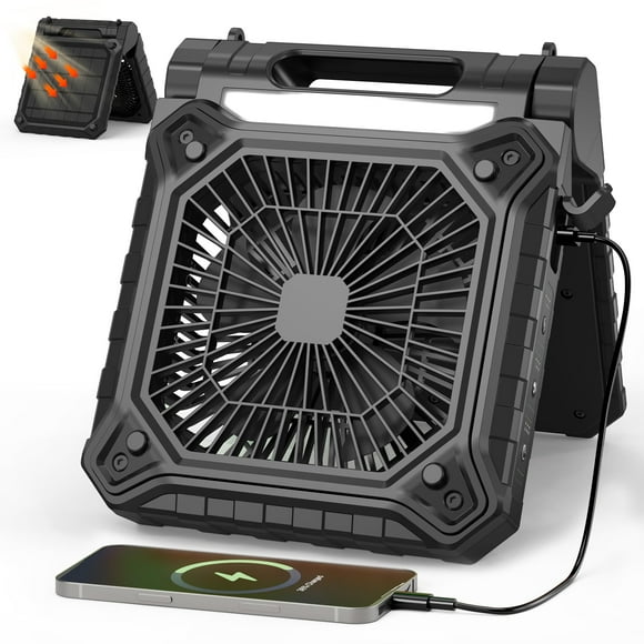 Ventilador solar para acampar KITWLEMEN de 10,2 pulgadas con luz, 38 horas de funcionamiento