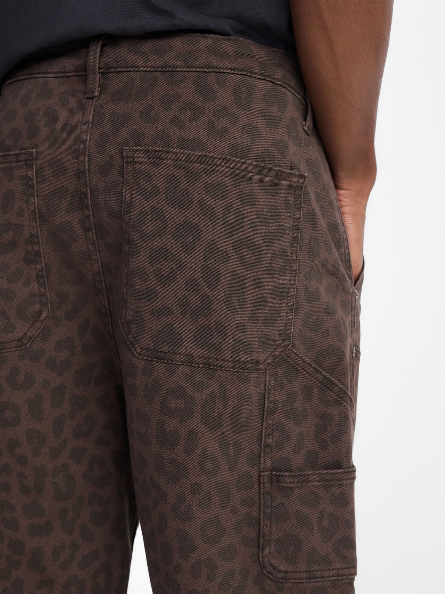 No Boundaries Men's & Big Men's Leopard Pattern Printed Denim Carpenter Shorts, 9" Inseam, Size 28-44